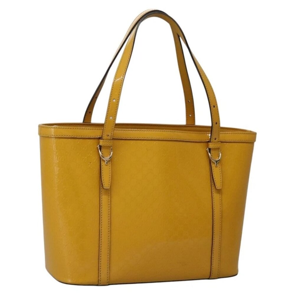 GUCCI Micro GG Canvas Hand Bag Patent leather Yellow